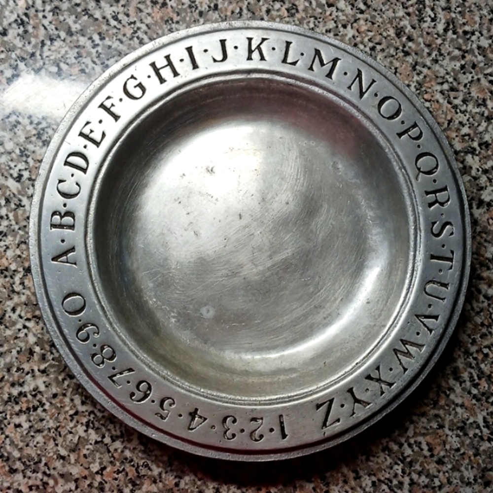 Pewter Plate Wilton RWP, Made in Columbia, PA  Pattern-ABC-1 2 3 Sampler, 9-Inch